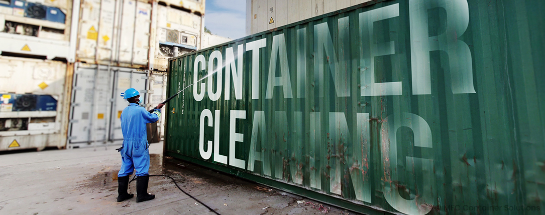Shipping container cleaning